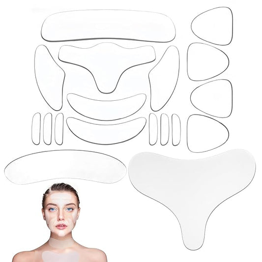 18 Pcs Anti Wrinkle Patches, Reusable Silicone Facial & Neck Wrinkle Patches, Overnight Smoothing Pads for Smile Lines Lips Forehead Chest, Skin-Firming Anti-Aging Skincare
