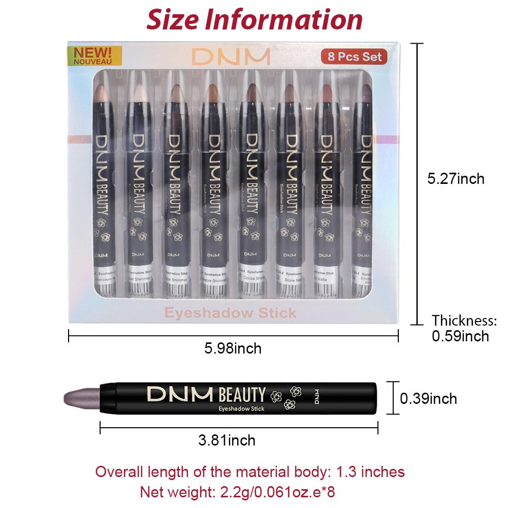 8Pcs Cream Eye Shadow Brightener Sticks Set for Eyes, Champagne Pearl Taupe Bronze Cocoa Stone Putty Smoky Amethyst, Halloween Makeup, Matte Shimmer Eye Shadow Pencil Pen Crayon Waterproof 03