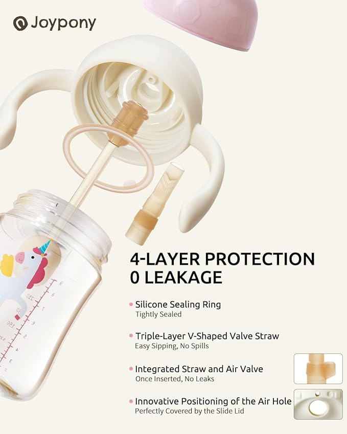 Sippy Cups for Toddlers 1-3, Spill Proof Weighted Straw Cup with Handle for Baby 6 Months + old, 2 Silicone Straws, PPSU, BPA Free, 9 oz (Pink)