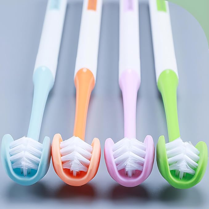 3 Sided Autism Toothbrush Three Bristles for Special Needs Adult Soft Bristles Soft and Gentle for Complete Tooth and Gum Care (Orange 1PCS)