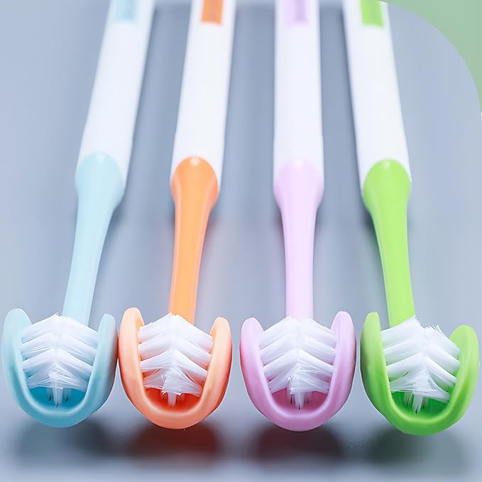 3 Sided Autism Toothbrush Three Bristles for Special Needs Adult Soft Bristles Soft and Gentle for Complete Tooth and Gum Care (Pink 1PCS)