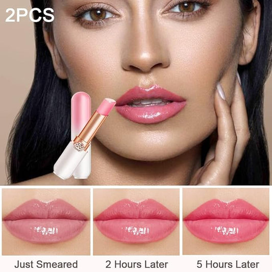 evpct 2Pcs Peach Tinted Lip Balms PH Lip Color Changing Lipstick Balm Stain Gift Set Queen for Women Girls Korean Mood Long Lasting Color Change Light Pink Lipstick Lip Tint Makeup Lip Plumper Gloss