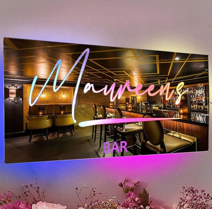 Personalized LED Name Mirror Light - Custom Multi Colour Lighting Mirror, Name Sign, Wall Decor for Bedroom, Bar, Barber Shop