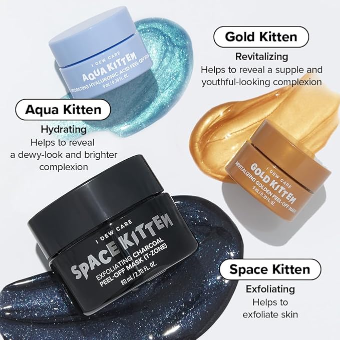 I DEW CARE Peel-off Face Mask Set - Astro Kitten | Exfoliating, Hydrating, Revitalizing, Whitehead Mask, Black Cat Spa Headband, Korean Skincare, Glass Skin, Stocking Stuffers, Travel Size, Mini Set