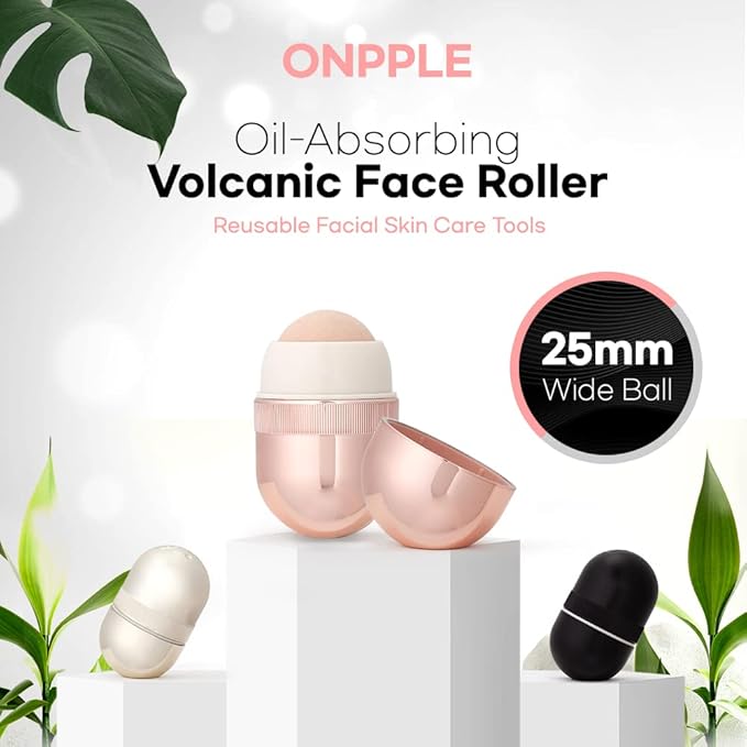 Korean Beauty Oil-Absorbing Volcanic Face Roller, Portable and Reusable Skincare Tool for Oily Skin, Shine Control, Oil Absorber tool for Face (Rose Gold)