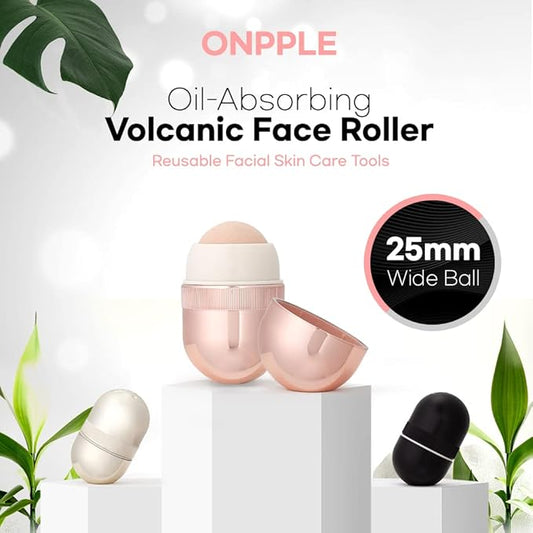 Korean Beauty Oil-Absorbing Volcanic Face Roller, Portable and Reusable Skincare Tool for Oily Skin, Shine Control, Oil Absorber tool for Face (Rose Gold)