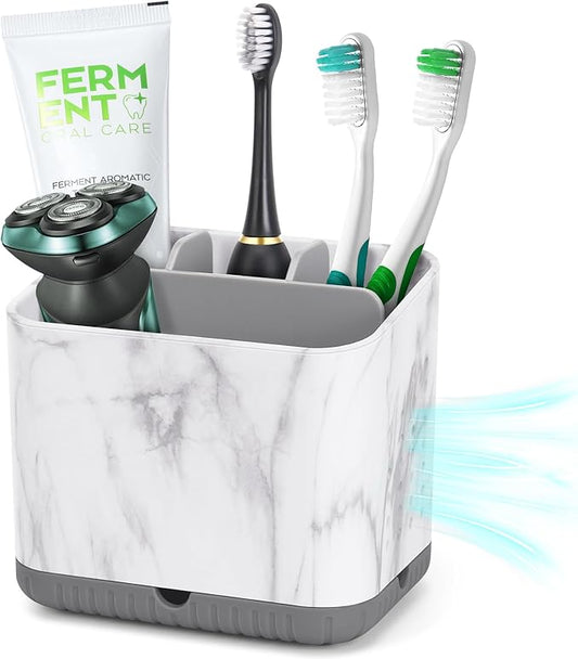 Toothbrush Holders for Bathrooms, Tooth Brush Holder for Bathroom Countertop Organizer, Kids Electric Toothbrush and Toothpaste Holder (Grey Marble Grain)