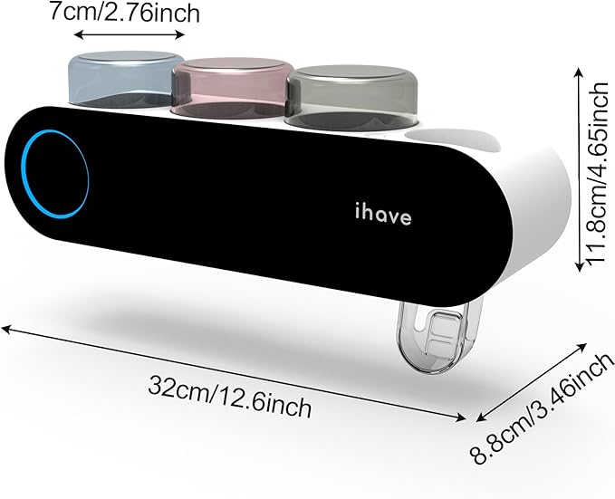 iHave Wall Mounted Electric Toothbrush Holders with 3 Cups, UV Sanitizer, Toothpaste Dispenser, Smart Home Bathroom Accessories & Decor, Black