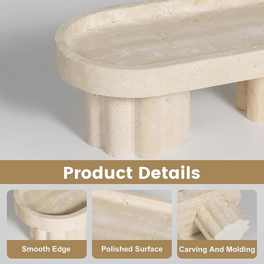 Natural Beige Travertine Oval Tray with Two Legs - 10 Inch Elegant Vanity Decor, Desk Organizer for Perfume, Jewelry & Candle Holder | Durable Stone Serving Tray