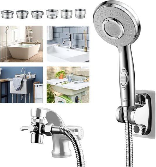 KLLEYNA Shower Head Hose Attachment for Sink/Tub Faucet - ON/OFF Jets Sprayer for Dog Wash/Bathtub Cleaning/Baby Bath/Hair Rinse, Tap Extender Water Nozzle for Bathroom Kitchen Utility Garden Basement