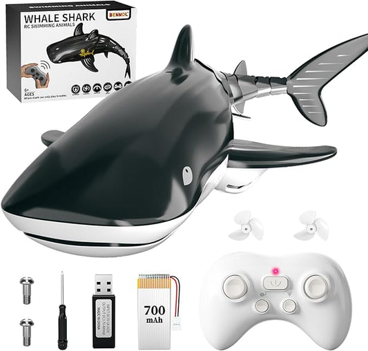 Bennol 2.4Ghz Remote Control Whale Shark Toy for Kids, 1:18 Scale High Simulation Electric RC Fish for Pool, Birthday Christmas Toys for 4-9 Year Olds Boys and Girls