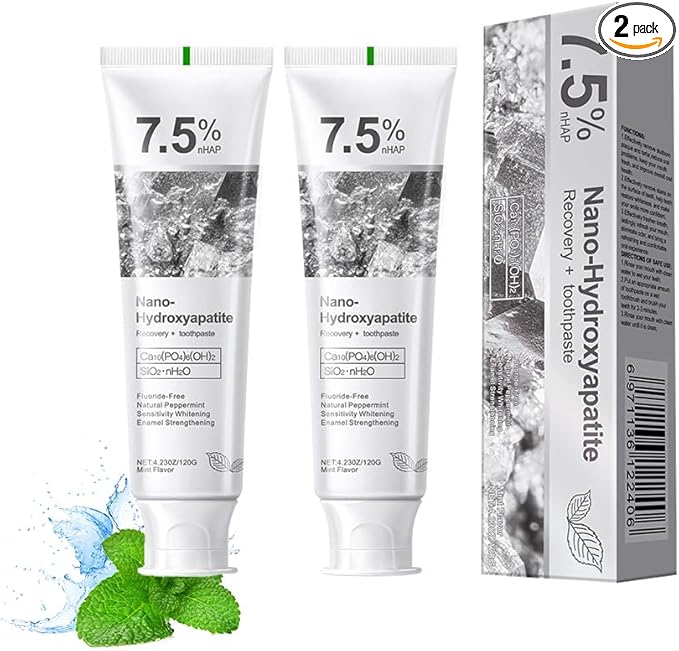 7.5% Hydroxyapatite Toothpaste(2PCS), Fluoride Free Toothpaste, Gentle Mint for Advanced Enamel Protection & Strengthening, Appropriate for Sensitive Teeth - Adult, Kids