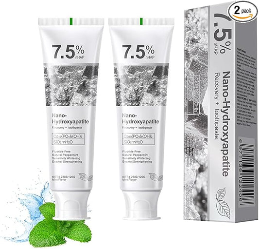 7.5% Hydroxyapatite Toothpaste(2PCS), Fluoride Free Toothpaste, Gentle Mint for Advanced Enamel Protection & Strengthening, Appropriate for Sensitive Teeth - Adult, Kids