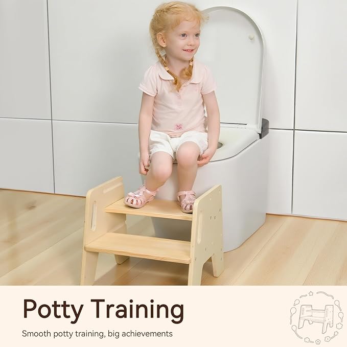 Wingyz Wooden Toddler Step Stool, Adjustable Step stools for Kids with Handles,Durable 3-Level Height Stepstool for Bathroom Sink, Kitchen, Bedroom,Potty Training