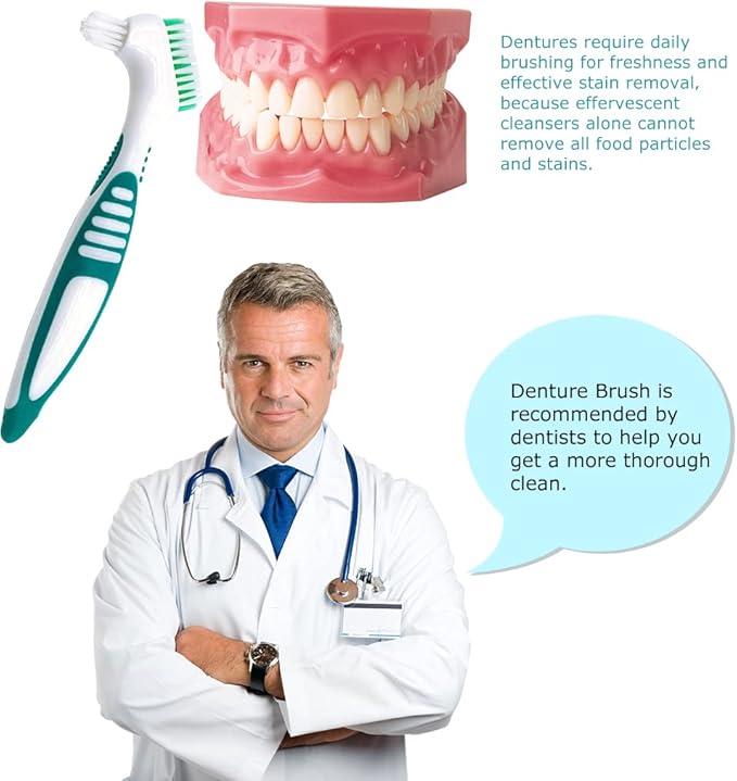 Denture Cleaning Brush Set with Dustproof Denture Brush Holder - Denture Brush Toothbrush Set for Denture Cleaning Care - Multi-Layered Bristles & Ergonomic Rubber Handle (Blue & Green)