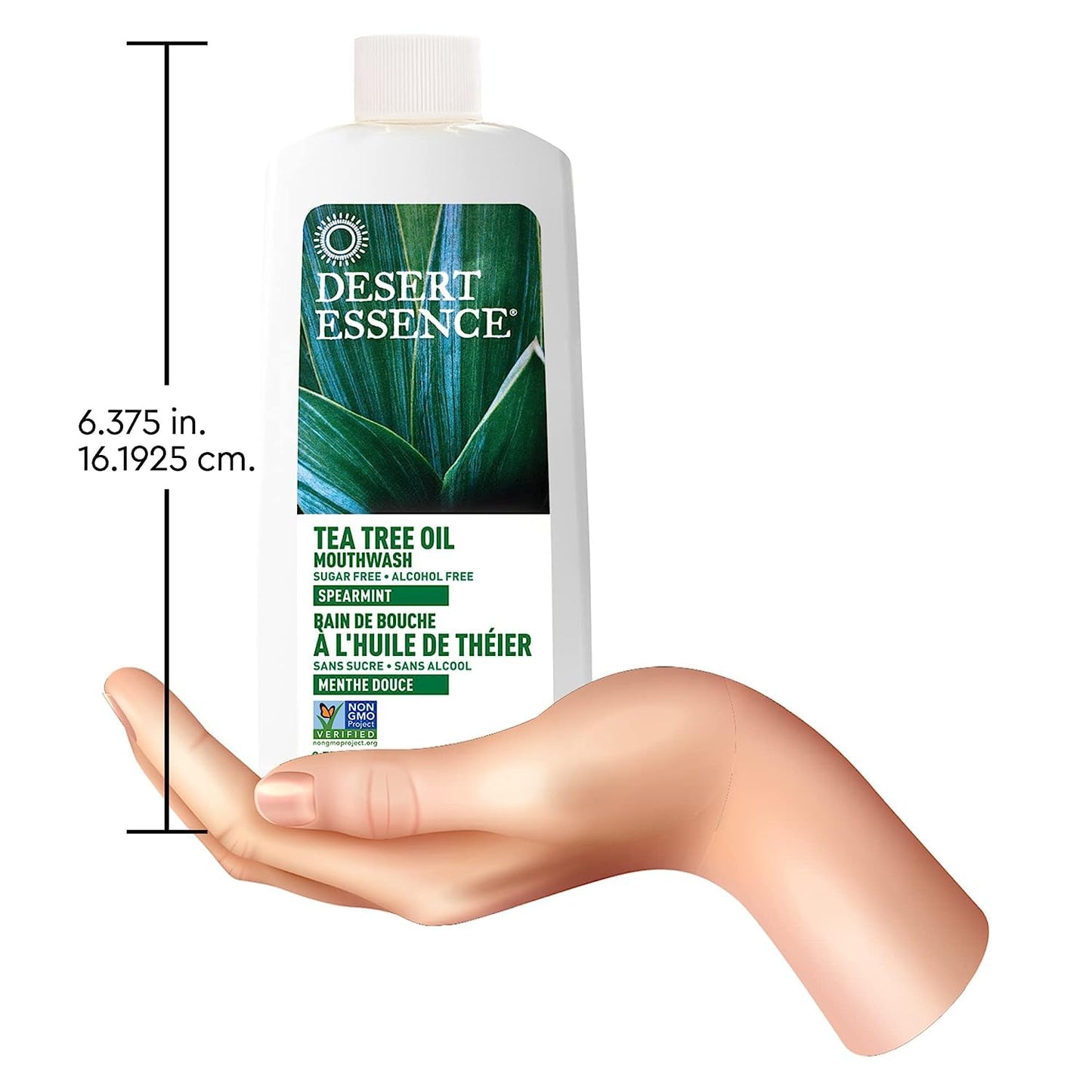 Desert Essence Alcohol-Free Mouthwash with Tea Tree Oil and Aloe, Sugar-Free, Oral Rinse to Provide Botanical Care for Teeth & Gums, Vegan, Non-GMO, SLS-Free, Gluten-Free, Spearmint Flavor, 8oz