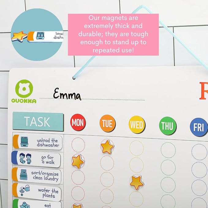 QUOKKA Reward Chart for Kids - Magnetic Behavior Chore Chart for Kids at Home - Dry and Erase Routine and Responsibility - Use 84 Magnets & 102 Stars - from Toddlers to Teens