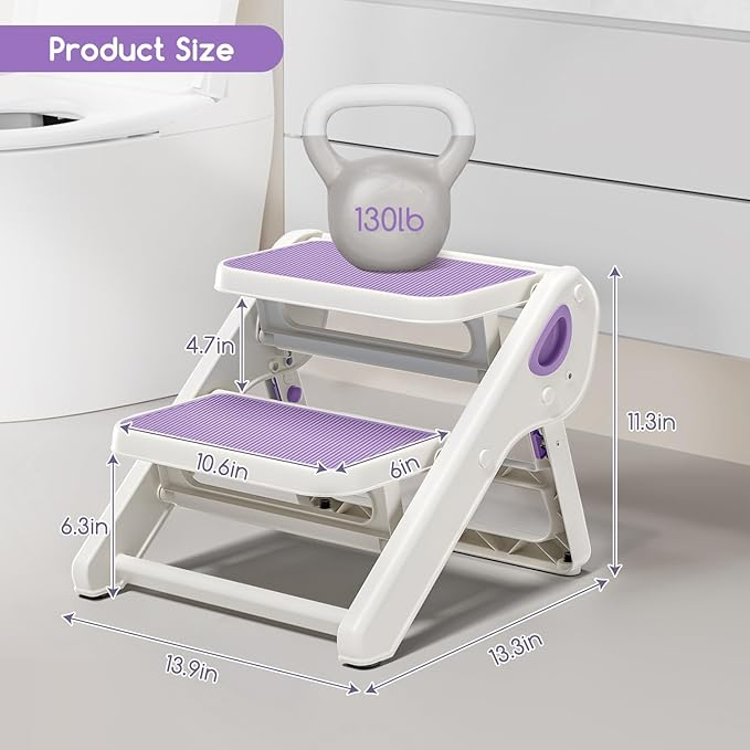 Foldable Toddler Step Stool for Bathroom Sink - 2-Step Kids Stool for Potty Training, Kitchen Counter & Bedroom, Sturdy Non-Slip Child Safety Stool Helper