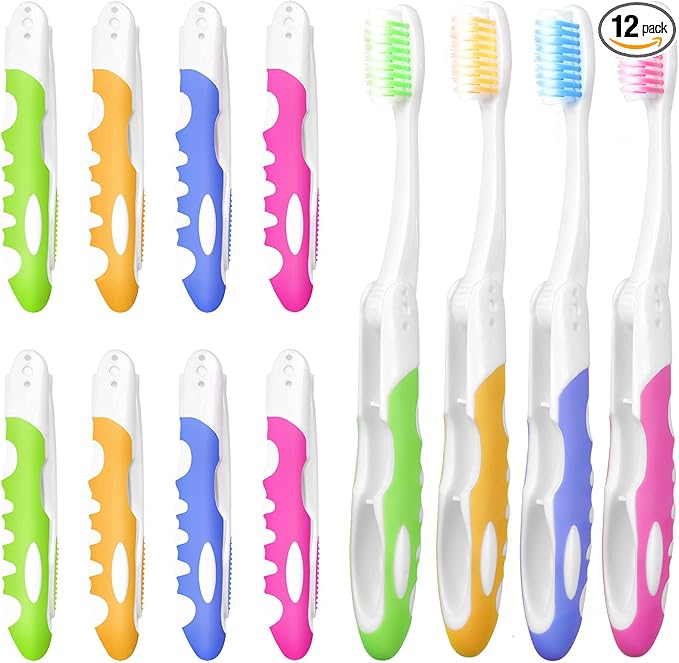 EasyHonor Folding Toothbrush - Soft Potable Travel Size, Individually Wrapped for Home, School, Camping Supplies(12 Pcs)