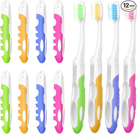 EasyHonor Folding Toothbrush - Soft Potable Travel Size, Individually Wrapped for Home, School, Camping Supplies(12 Pcs)