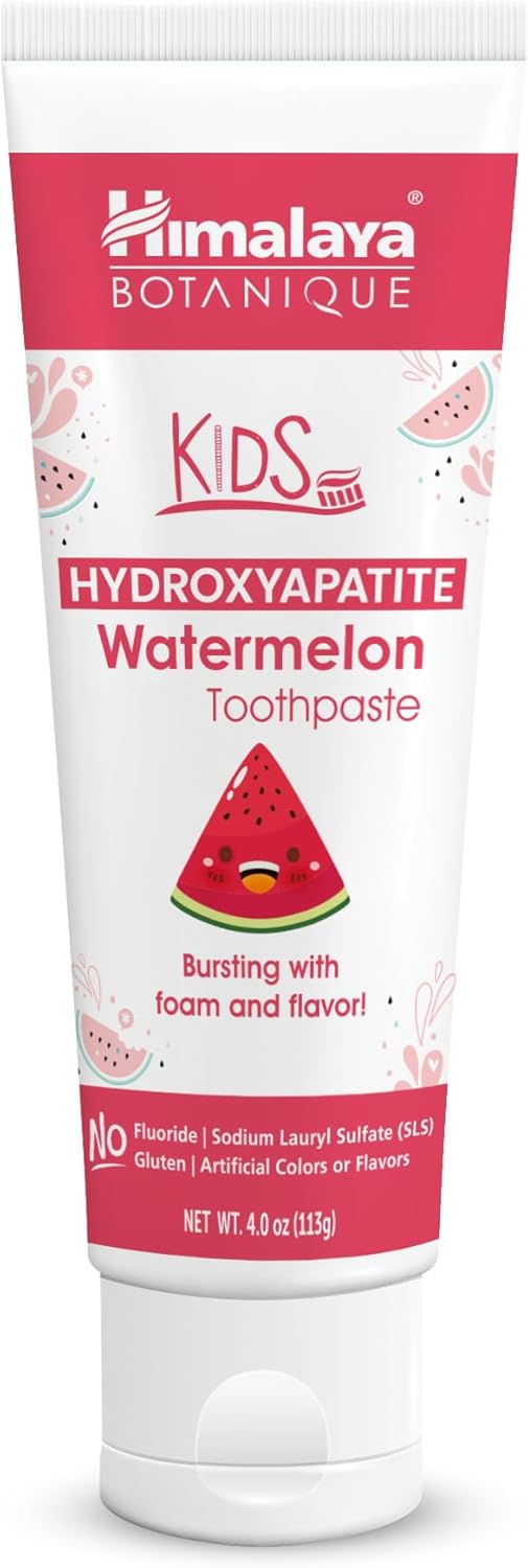 Himalaya Botanique Kids Hydroxyapatite Toothpaste, Watermelon Flavor - Nano Hydroxyapatite to Support Remineralization and Restore Enamel, Fluoride-Free, Vegan, Gluten Free, 4 oz