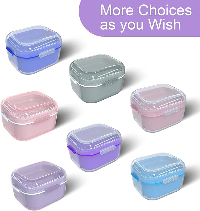 ARGOMAX Denture Case, Denture Cup for Soaking Dentures(Not Leak-Proof), Thorough Cleaning of Dentures, Retainer, Mouthguards, Clear Braces (Dark Purple).