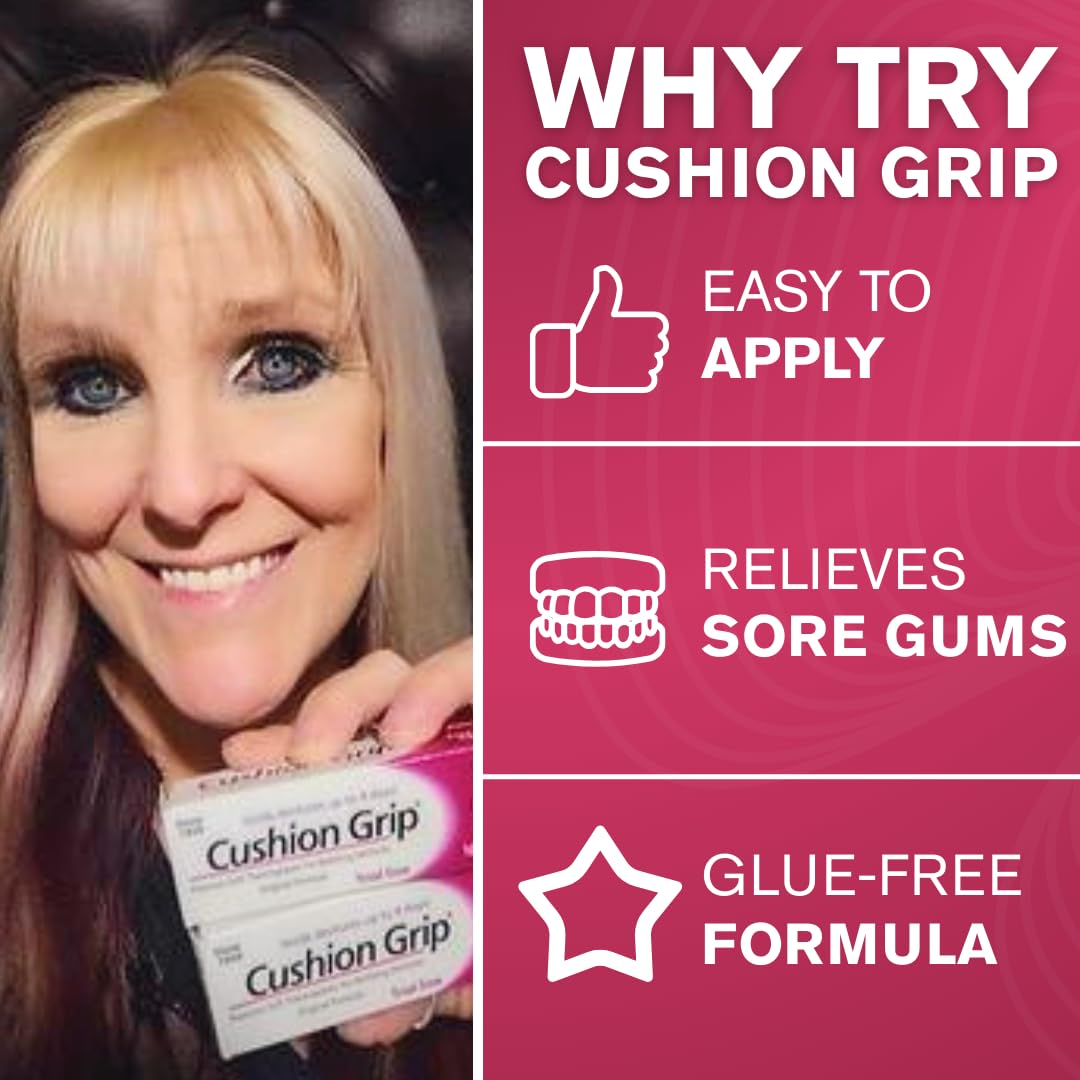 Cushion Grip Thermoplastic Denture Adhesive, 0.35 oz Travel Size (Pack of 5) – Refits and Tightens Loose Dentures for Up to 4 Days | Non-Glue, Zinc-Free, Waterproof Formula, Acts Like a Soft Reliner