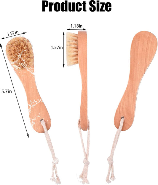 6 Pcs Face Exfoliator Brush Dry Brush Natural Bristles Wooden Face Cleaning Brush, Facial Cleansing Brush Face Wash Scrub Exfoliator Brush for Face Care
