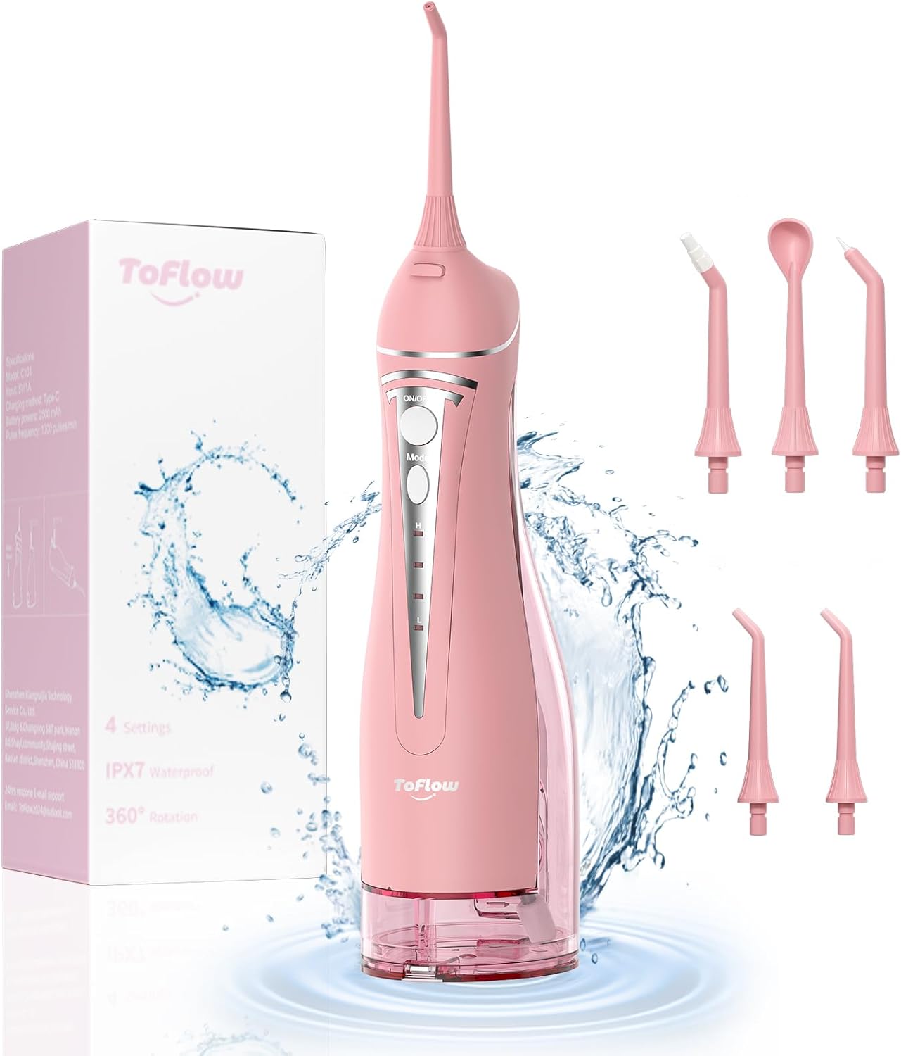 Water Flosser Teeth Pick: Rechargeable Cordless Oral Irrigator 300ML Portable Water Flosser for Braces IPX7 Waterproof Electric Waterflosser for Teeth Cleaning C101 Pink
