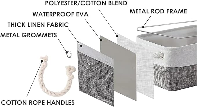 Storage Baskets 12x8x5 inch 10 Pack Fabric Baskets Foldable Storage Bins Decorative Baskets cloth storage baskets Storage Foldable Storage Bin with Rope