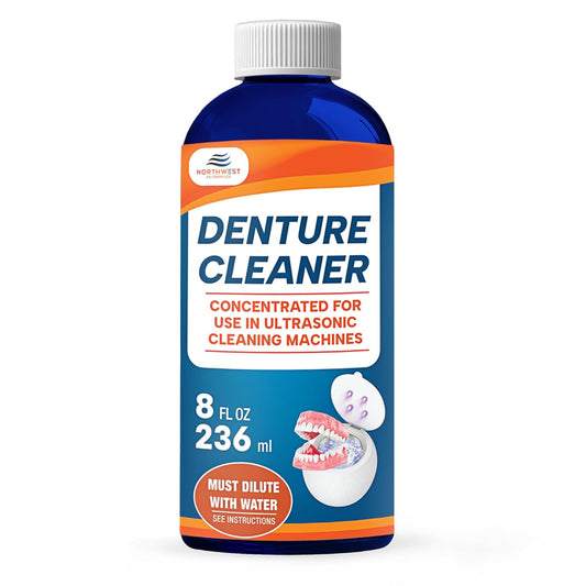 Ultrasonic Denture Cleaner - Denture Cleaner for All Types of Dentures - Denture Cleaning Solution Removes Stains, Plaque, Grime, and Build-up (8 Ounces)