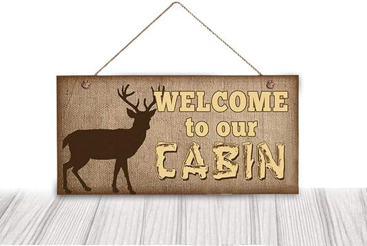 Welcome to Our Cabin Wood Sign, Rustic Decor, Deer Silhouette, Wall Plaque, Woodland Gift, Country Decor 12x6inches(hjd167)