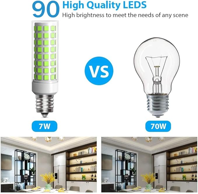 3 Pack E12 LED Candelabra C7 Chandelier C37 Fan Light Bulbs Kx-2000 Bulbrite Replacement, 7W Equivalent to 70W Incandescent, 700LM AC120V (Daylight White 6000K)