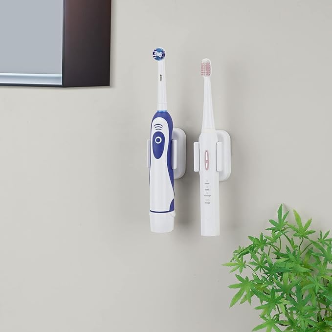 2 PCS Toothbrush Holder Wall Mounted for Bathroom, Self Adhesive Electric Toothbrush Organizer for Shower, Mini Toothbrush Hanger Rack for Dorm, Cabinet