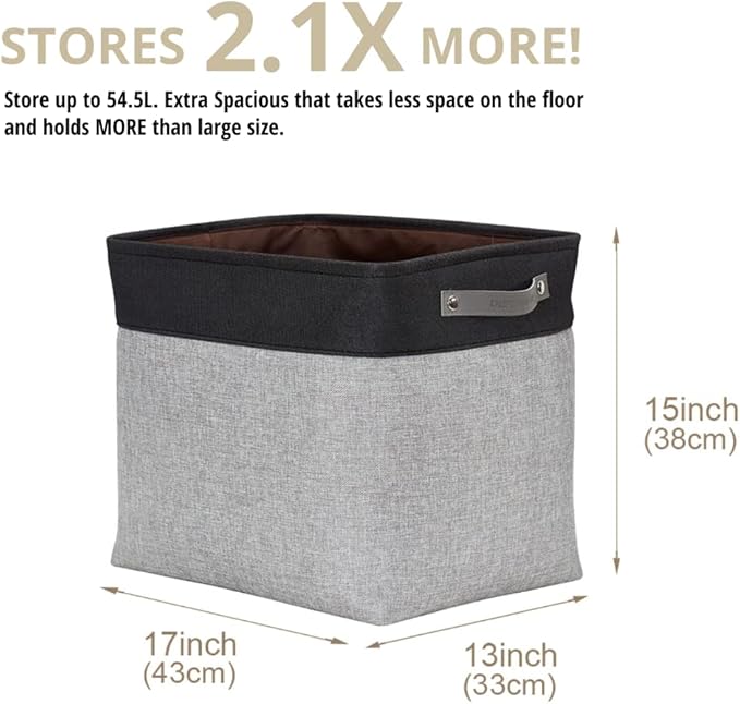 DECOMOMO Extra Large Storage Baskets, 54.5L Fabric Storage Bins for Organizing Linen Closet, Nursery (Grey & Black, XXXL - 3 pack)