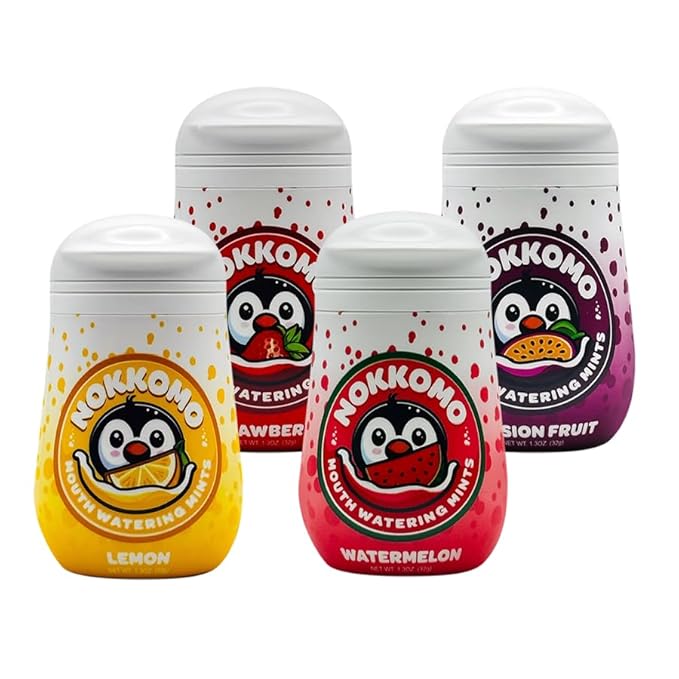 Nokkomo Mints Variety Pack for Dry Mouth Relief | Sugar Free, Natural Saliva Boosting | 40 Mints Each (Pack of 4)
