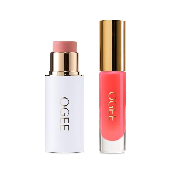 Ogee Twilight Bloom - Pink Diamond Face Stick & Cosmo Lip Gloss Duo - Limited Edition Holiday Makeup Gift Set - Certified Organic & Skincare-Infused
