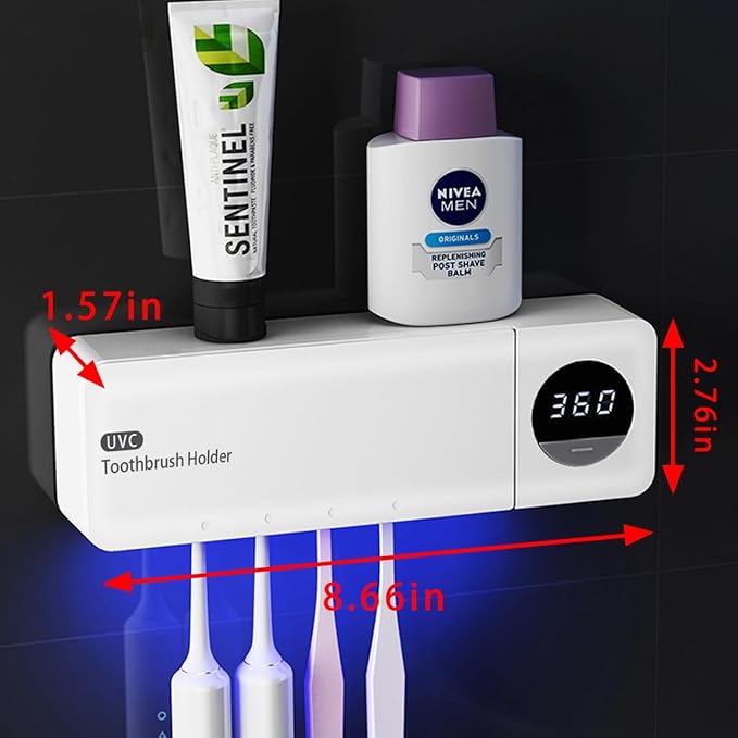Thanksgiving Pick, Cordless Sanitizeri Toothbrush Holder, Sanitizeri Toothbrush Cleaner with 4 Slots & Timer Function, No-Drill Rechargeable Bathroom Wall Mounted Toothbrush Holders