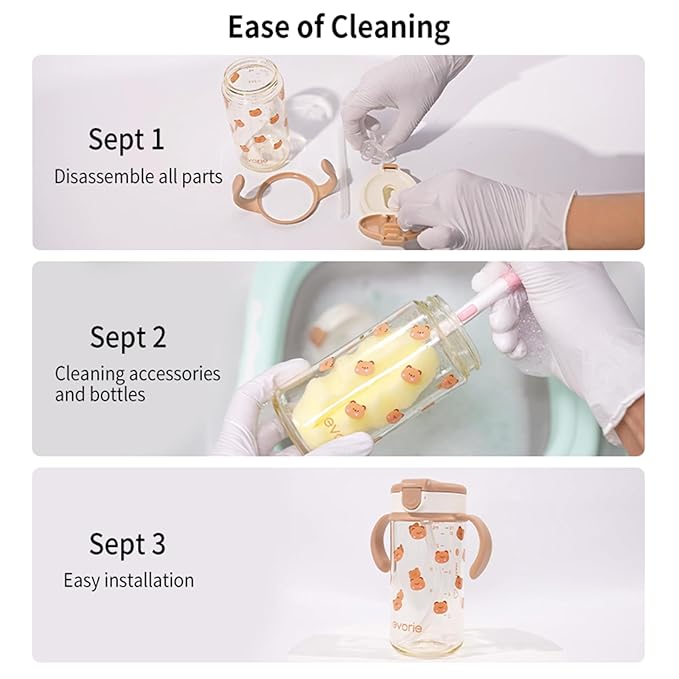 Evorie Tritan Spill Proof Toddler Straw Sippy Cup, 10 oz for Baby and Toddlers 1-3 Years Old, No Spill Straw Water Bottle with Removable Handles, Ideal for School, BPA-Free, Under the Sea