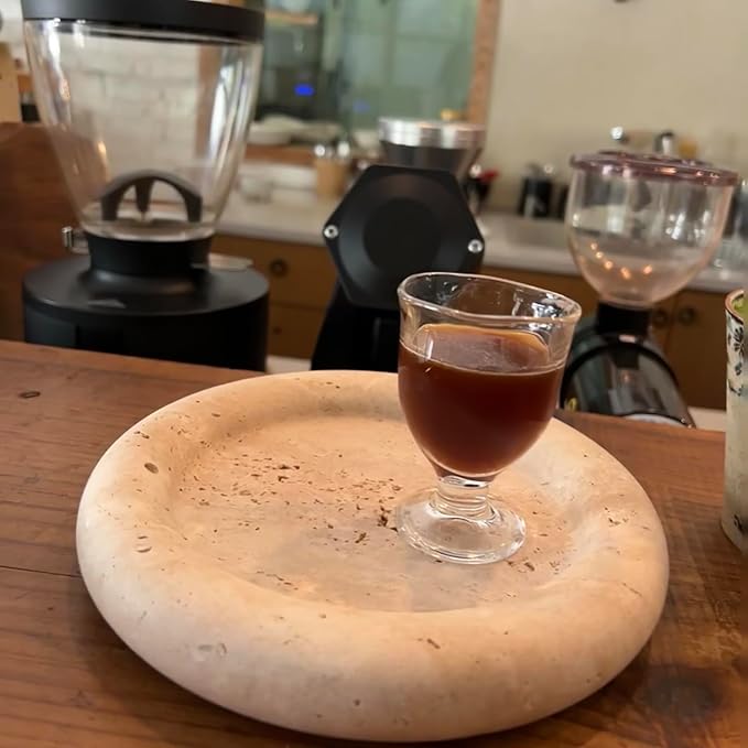 Natural Travertine Marble Vanity Tray- Round Stone Tray,Decorative Beige Countertop Organizer,Jewelry Dish for Bathroom,Coffee Table,Kitchen