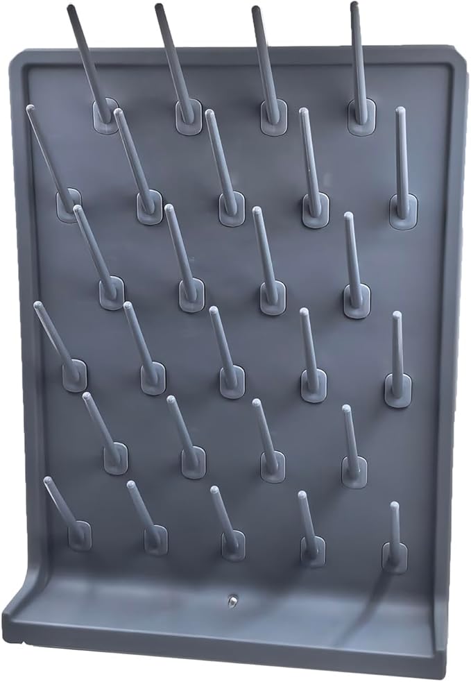 Lab Drying Rack 27 Pegs Laboratory Cabinets Glass Drying Racks Wall-Mount Grey Cleaning Frame for School Laboratory Utensils Hidden Installation