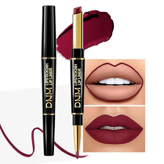 Kaely 2-in-1 Dark Plum Wine Red Lip Liner & Lipstick Set Kit for Women, Matte Lips Kit with Lip Liner Lip Stains Long Lasting Waterproof 24 Hour Lipstick and Lip Liners Combo Lipliners Pencil 06