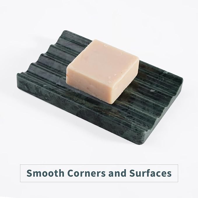 Marble Soap Dish, Soap Holder for Shower, Green Bar Soap Holder with Water Ripple Design, Easy Cleaning Stone Soap Saver for Kitchen Sink，Bathroom, Executive Indian Natural Stone Soap Tray