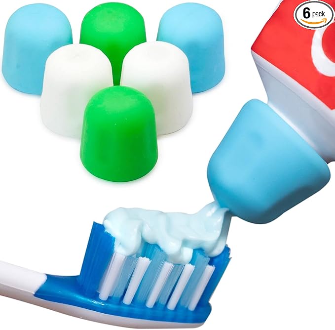 Self Closing Toothpaste Caps 6-Pack by Tilcare - No Waste Cap Dispensers for Adult and Kids Bathroom - Mess-Free Toothpaste Lids - Easy to Use, Food Grade Silicone and BPA-Free Toppers