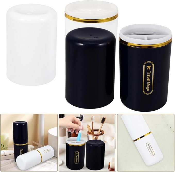 Travel Toothbrush Box - 2Pcs Portable Toothbrush Holder with 2 Slots for Toothbrushes and Cups Ideal for Travel Camping and Home Use