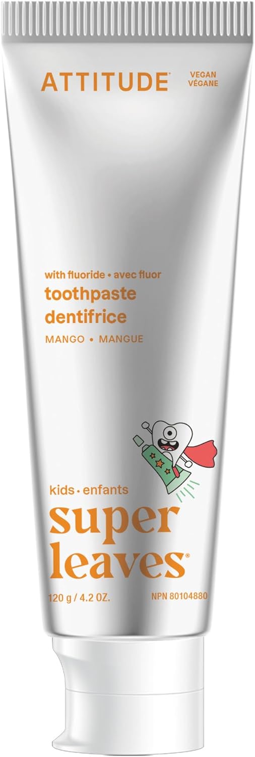 ATTITUDE Toothpaste with Fluoride, Prevents Tooth Decay and Cavities, Vegan, Cruelty-Free and Sugar-Free, Mango, 4.2 Oz