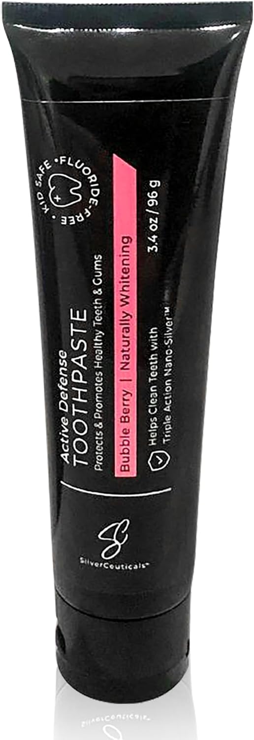 Colloidal Silver Toothpaste w/Coral Calcium & Xylitol - Bubble Berry - Remineralize Tooth Enamel - SLS & Fluoride Free Cavity Protection - Gum Health - Bad Breathe - Gingivitis - Mild Flavor - 3.4oz