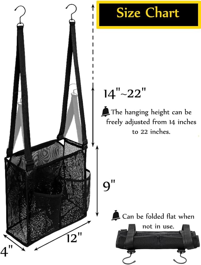 ALYER Mesh Shower Caddy, Bath Organizer with Adjustable Hanging Straps, Multipurpose Storage Bag for College,Camp,RV, Travel and Gym (Black)