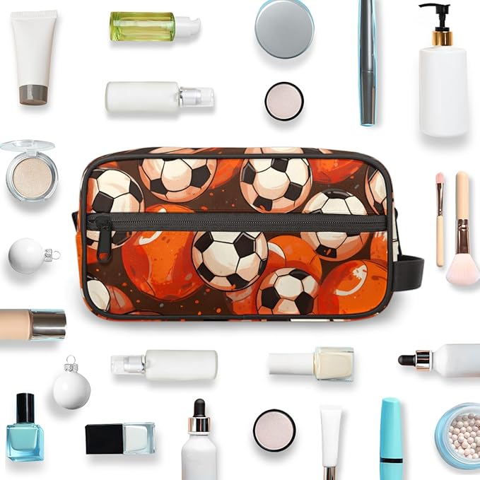 Sports Football Balls Boys Travel Toiletry Bag Waterproof Wash Bag Shower Shaving Bag Cosmetic Organizer Makeup Bag Portable Toiletries Accessories for Women Men Balls