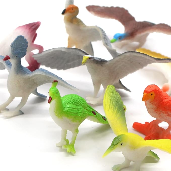SmilerSmile Animal Assorted Mini Plastic Figures Toy Set, Educational Party Cake Topper, Goody Bag Filler (12pcs Bird)